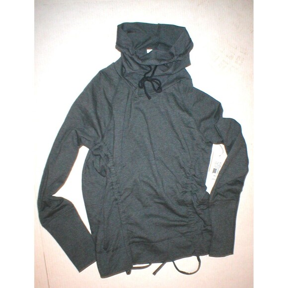 NWT Womens Lucy Activewear M Top Dark Gray Green Sleeves Pullover Cowl Neck New - Picture 2 of 8